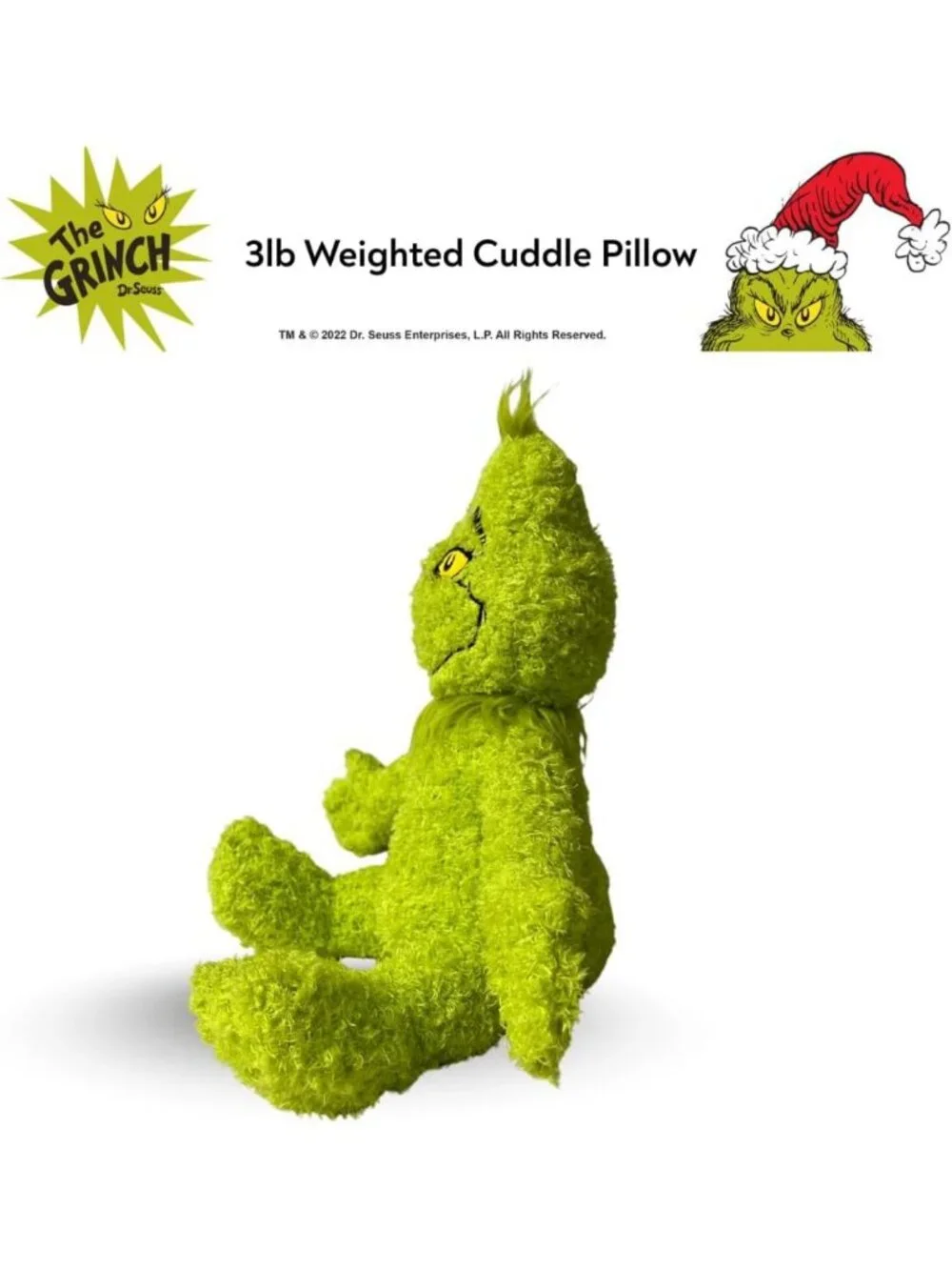 Super Soft Plush Grinch Weighted Cuddle Pillow Buddy - 3lb Comfort Pillow